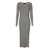 NATALIA-LS-DRESS - BLACK CREME STRIPE