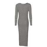 NATALIA-LS-DRESS - BLACK CREME STRIPE