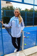 SARA LS SHIRT - WHITE BLUE STRIPE