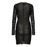 MESH-LS-WRINKLE-DRESS - BLACK