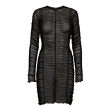 MESH-LS-WRINKLE-DRESS - BLACK