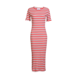 NATALIA-SS-DRESS - CREME ORANGE BLUE STRIPE