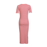 NATALIA-SS-DRESS - CREME ORANGE BLUE STRIPE