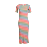NATALIA-SS-DRESS - MULTI ORANGE PINK STRIPE