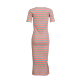 NATALIA-SS-DRESS - MULTI ORANGE PINK STRIPE