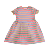 NATALIA-SS-DRESS-KIDS - MULTI ORANGE PINK STRIPE
