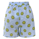 SARA SHORTS - BLUE CHECK SMILEY