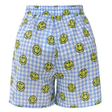 SARA SHORTS - BLUE CHECK SMILEY