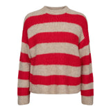 FRO-PULLOVER - FLAMINGO RED CREME STRIPE