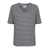 ULLA-SS-VNECK-STRIPE-TSHIRT - NAVY WHITE STRIPE