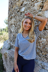 ULLA-SS-VNECK-STRIPE-TSHIRT - DENIM BLUE WHITE STRIPE