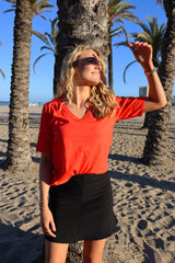 ULLA-SS-VNECK-TSHIRT - CORAL