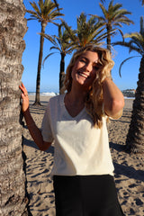ULLA-SS-VNECK-TSHIRT - IVORY