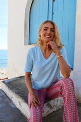 ULLA SS VNECK TSHIRT - BABY BLUE