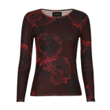 MESH LS TSHIRT - BLACK BORDEAUX FLOWER