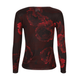 MESH LS TSHIRT - BLACK BORDEAUX FLOWER
