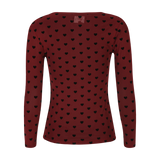 MESH LS TSHIRT - BORDEAUX BLACK FLOCK HEART