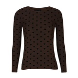 MESH LS TSHIRT - DARK BROWN BLACK FLOCK HEART