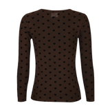 MESH LS TSHIRT - DARK BROWN BLACK FLOCK HEART
