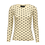 MESH LS TSHIRT - IVORY BLACK FLOCK HEART