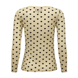 MESH LS TSHIRT - IVORY BLACK FLOCK HEART