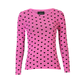MESH LS TSHIRT - PINK BLACK FLOCK HEART