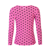 MESH LS TSHIRT - PINK BLACK FLOCK HEART