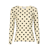 MESH LS TSHIRT - IVORY BLACK BIG FLOCK DOT