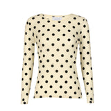 MESH LS TSHIRT - IVORY BLACK BIG FLOCK DOT