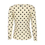 MESH LS TSHIRT - IVORY BLACK BIG FLOCK DOT