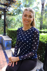 MESH LS TSHIRT - NAVY CREME BIG DOT