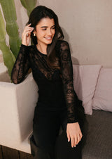 MESH LS TSHIRT, FLOCK - BLACK PAISLEY