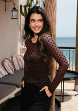MESH LS TSHIRT, FLOCK - DARK BROWN MEDIUM HEART