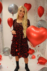 CECILIE LS DRESS - BLACK BIG FLOWERS