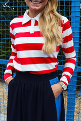 POLO-LS-SHIRT - RED WHITE STRIPE
