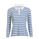 NATALIA-LS-POLO-BLOUSE - BLUE WHITE ROSE STRIPE