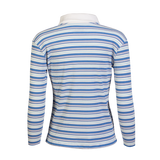 NATALIA-LS-POLO-BLOUSE - BLUE WHITE ROSE STRIPE