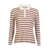 NATALIA-LS-POLO-BLOUSE - BROWN ROSE CREME STRIPE
