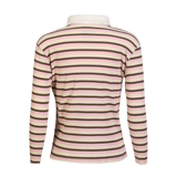NATALIA-LS-POLO-BLOUSE - BROWN ROSE CREME STRIPE