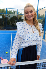 HEATHER-LS-TIE-BLOUSE - WHITE BLUE CHERRY