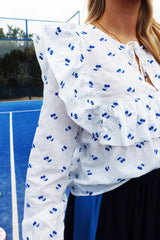HEATHER-LS-TIE-BLOUSE - WHITE BLUE CHERRY