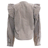 HEATHER-LS-TIE-BLOUSE - BROWN BLUE STRIPE