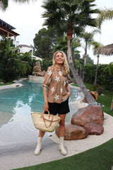 FLORA SS BLOUSE - CARAMEL BEACH EMBROIDERY