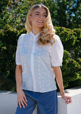 FLORA SS BLOUSE - WHITE EMBROIDERY