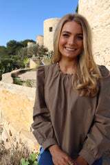 PEN-PEARL-BLOUSE - LIGHT BROWN