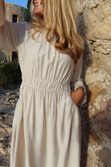 LIV-LS-LONG-DRESS - CASHEW CREME