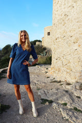 ASTA-SS-VNECK-DRESS - BLUE DENIM