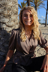 TIKI-SS-TWIST-BLOUSE - BROWN