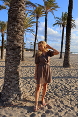 TIKI-SS-TWIST-DRESS - BROWN