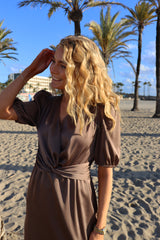 TIKI-SS-TWIST-DRESS - BROWN